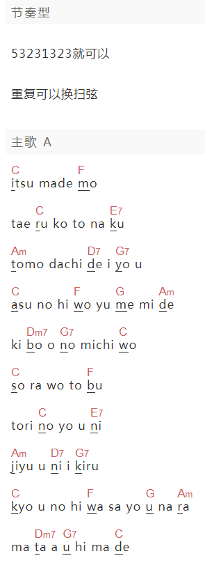林原惠美《今日の日はさようなら》吉他谱C调和弦谱(txt)1
