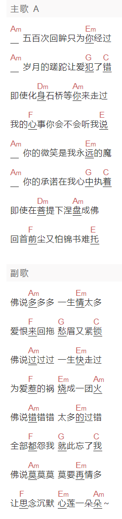 何晟铭《佛说》吉他谱C调和弦谱(txt)1