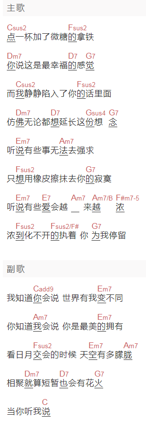 胡夏《当你听我说》吉他谱C调和弦谱(txt)1