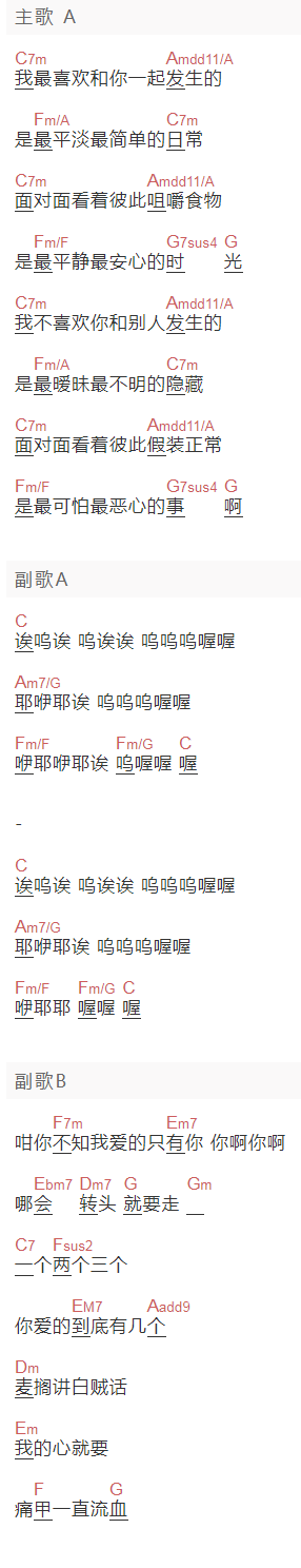 《你呀你呀》吉他谱C调和弦谱(txt)1