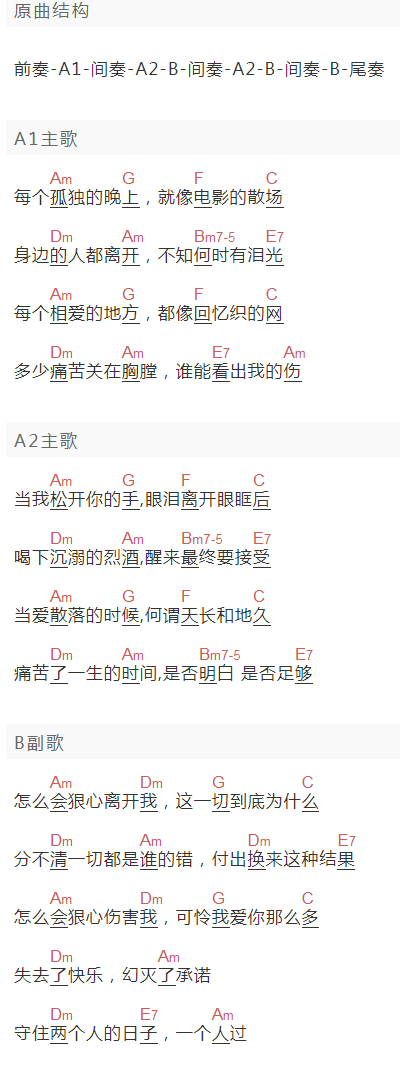 郑源《怎么会狠心伤害我》吉他谱C调和弦谱(txt)1