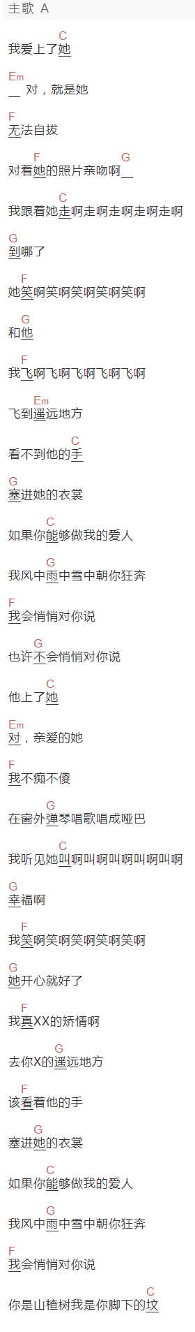 贺铭洋《你是山楂树我是你脚下的坟》吉他谱C调和弦谱(txt)1
