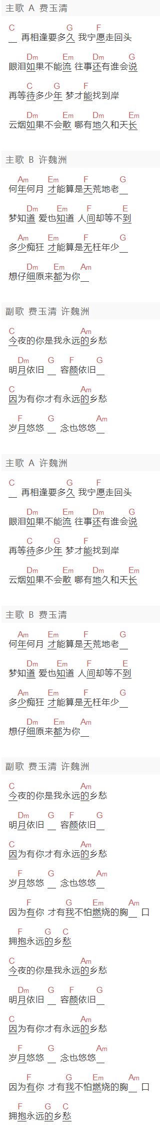 《你是我永远的乡愁》吉他谱C调和弦谱(txt)1
