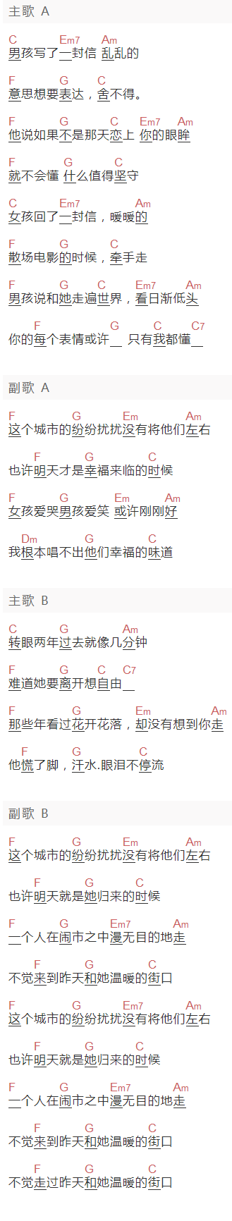 赵烁《信》吉他谱C调和弦谱(txt)1