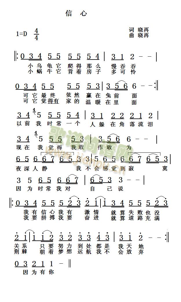 《信心》吉他谱C调简谱1