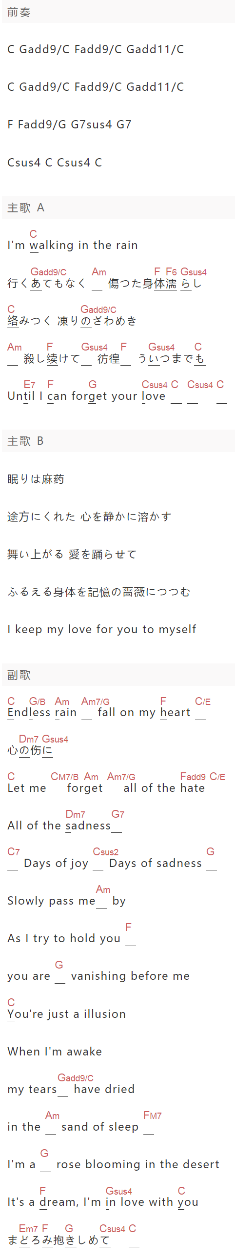 《Endless Rain》吉他谱C调和弦谱(txt)1
