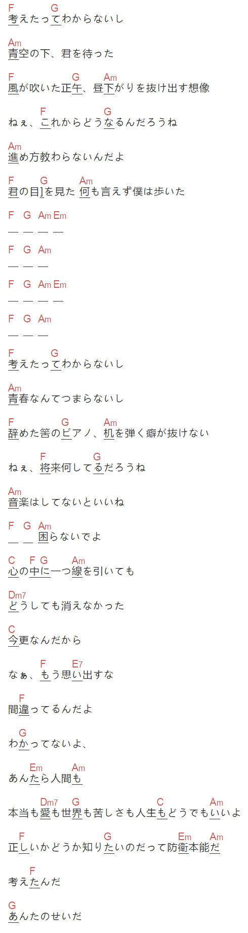 《だから僕は音楽を辞めた》吉他谱C调和弦谱(txt)1