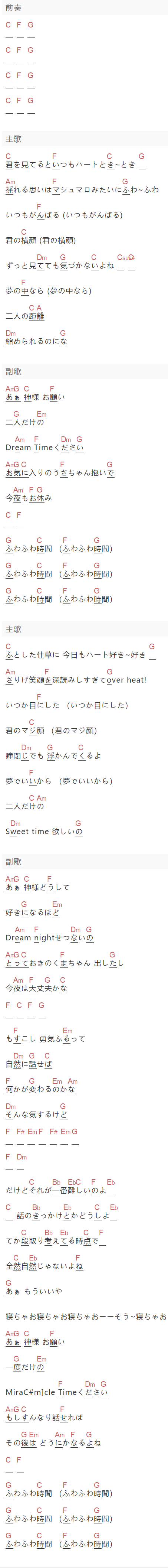 《ふわふわ时间》吉他谱C调和弦谱(txt)1