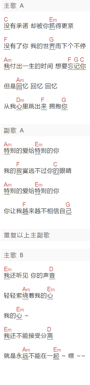 《伍思凯特别的爱给特别的你》吉他谱C调和弦谱(txt)1