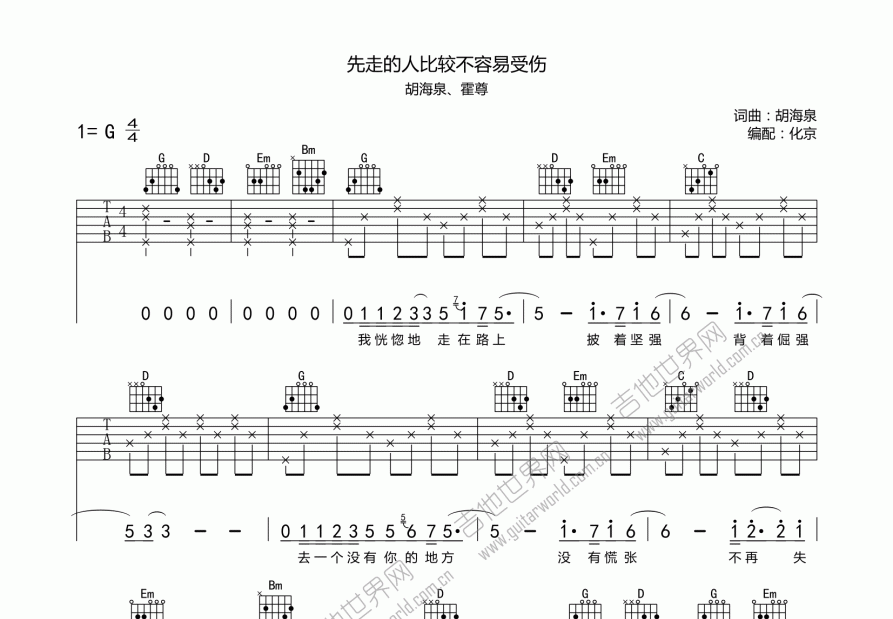 《先走的人比较不容易受伤》吉他谱C调六线谱(图)1