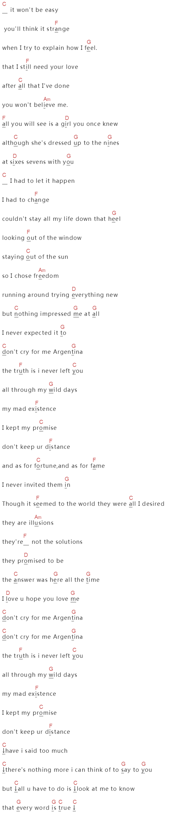 《Don't Cry For Me Argentina》吉他谱C调和弦谱(txt)1