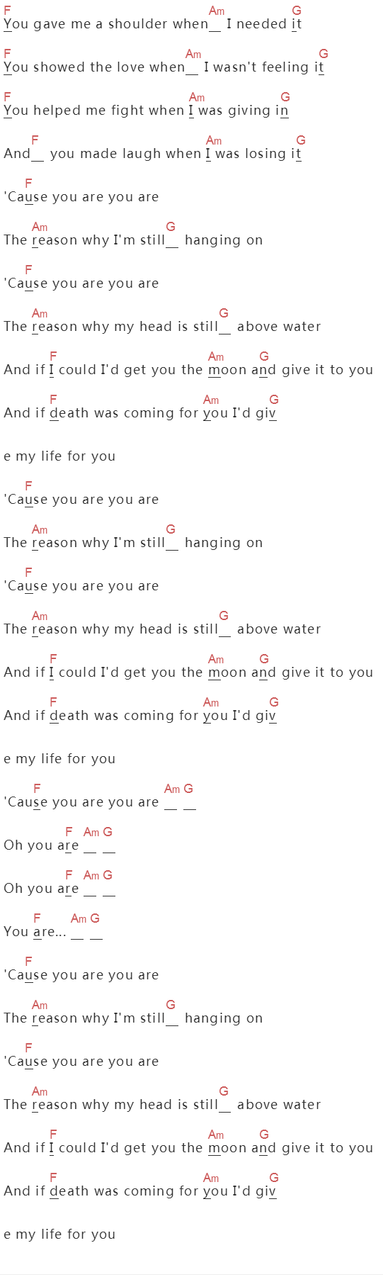 《Get You The Moon》吉他谱C调和弦谱(txt)1