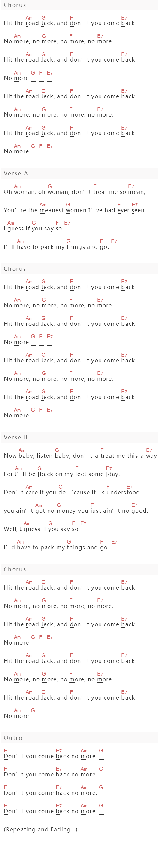 Ray Charles《Hit The Road Jack》吉他谱C调和弦谱(txt)1