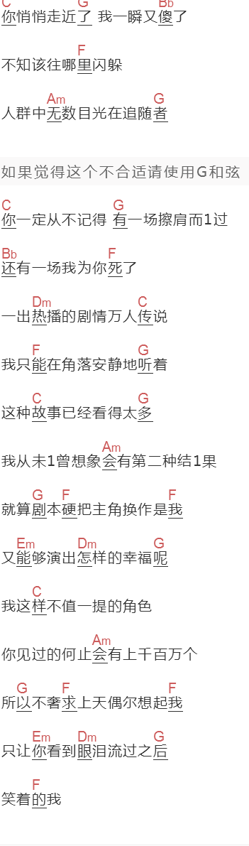 《临时演员》吉他谱C调和弦谱(txt)1