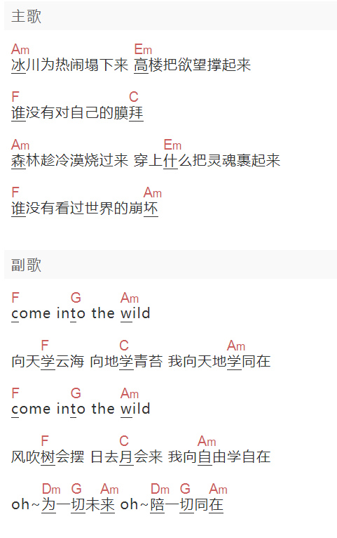 《Into The Wild》吉他谱C调和弦谱(txt)1