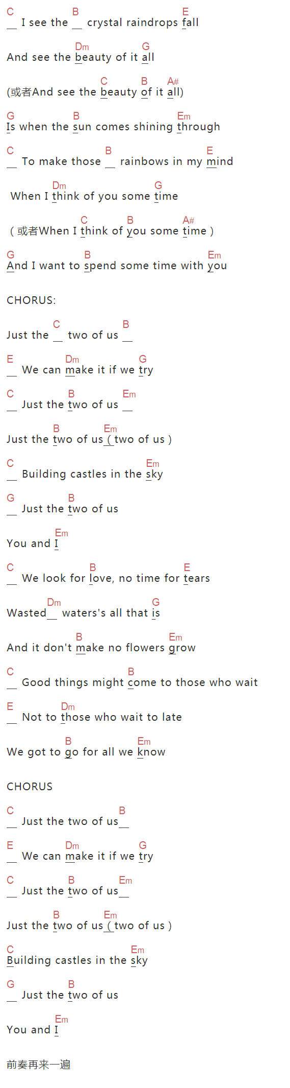 Bill Withers《Just The Two Of Us》吉他谱C调和弦谱(txt)1