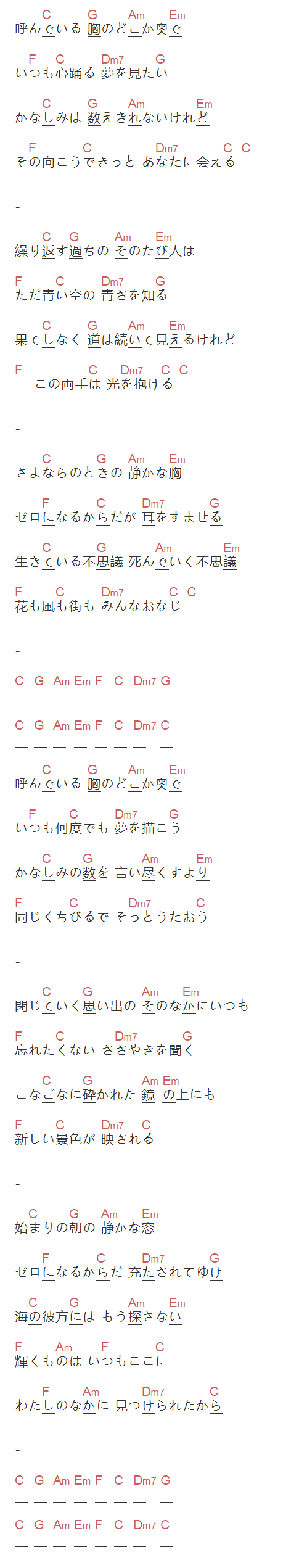 《いつも何度でも》吉他谱C调和弦谱(txt)1