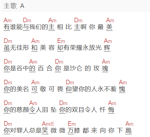 甘露《主啊你最美》吉他谱C调和弦谱(txt)1