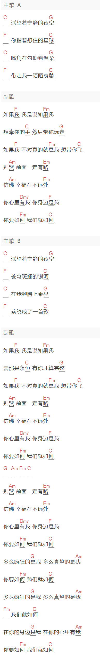 康姆士《你要如何 我们就如何》吉他谱C调和弦谱(txt)1