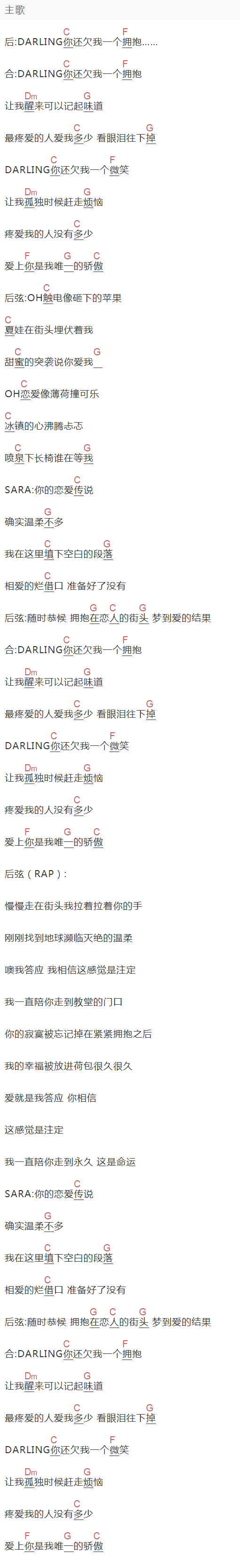 《你还欠我一个拥抱》吉他谱C调和弦谱(txt)1