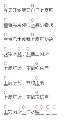 宝宝巴士《我会自己上厕所》吉他谱C调和弦谱(txt)1