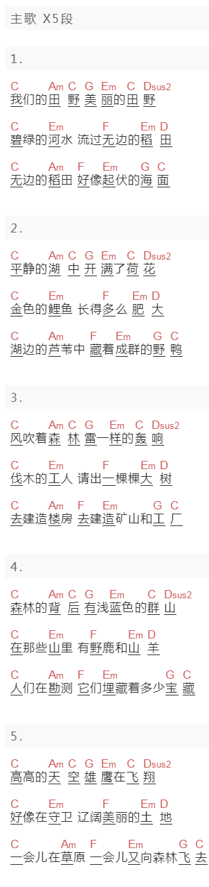 童声合唱《我们的田野》吉他谱C调和弦谱(txt)1
