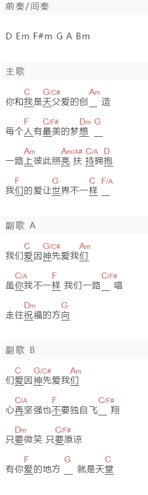 游智婷《我们爱》吉他谱C调和弦谱(txt)1
