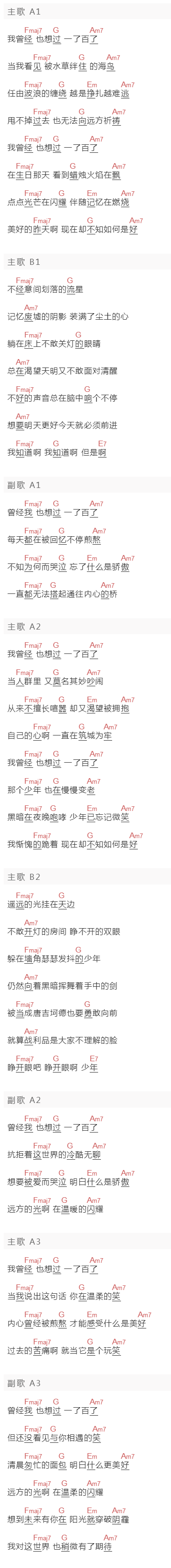 中岛美嘉《我也曾想过一了百了》吉他谱C调和弦谱(txt)1