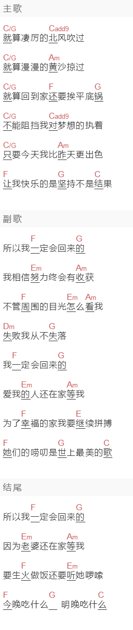 赵英俊《我一定会回来的》吉他谱C调和弦谱(txt)1