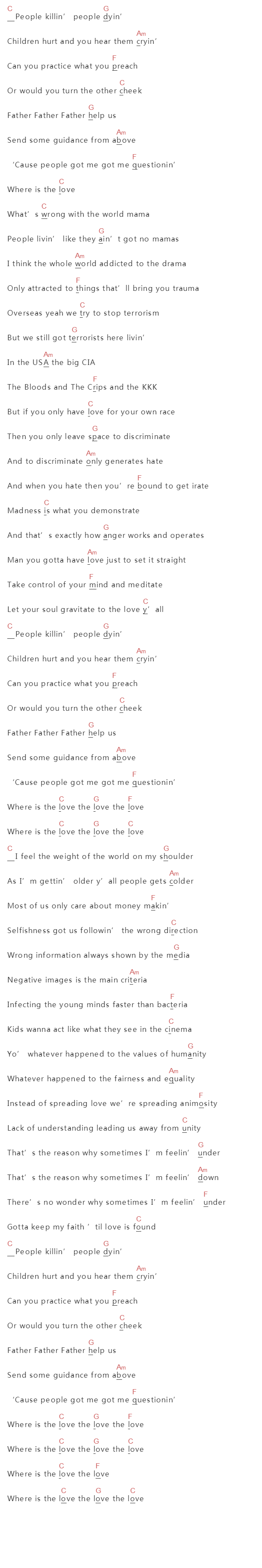 The black eyed peas《Where Is The Love》吉他谱C调和弦谱(txt)1