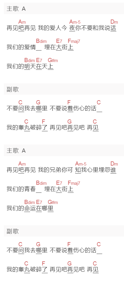 李志《冬妮娅》吉他谱C调和弦谱(txt)1