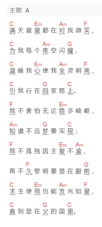 覃瑞清,马兆骏《发光如星》吉他谱C调和弦谱(txt)1