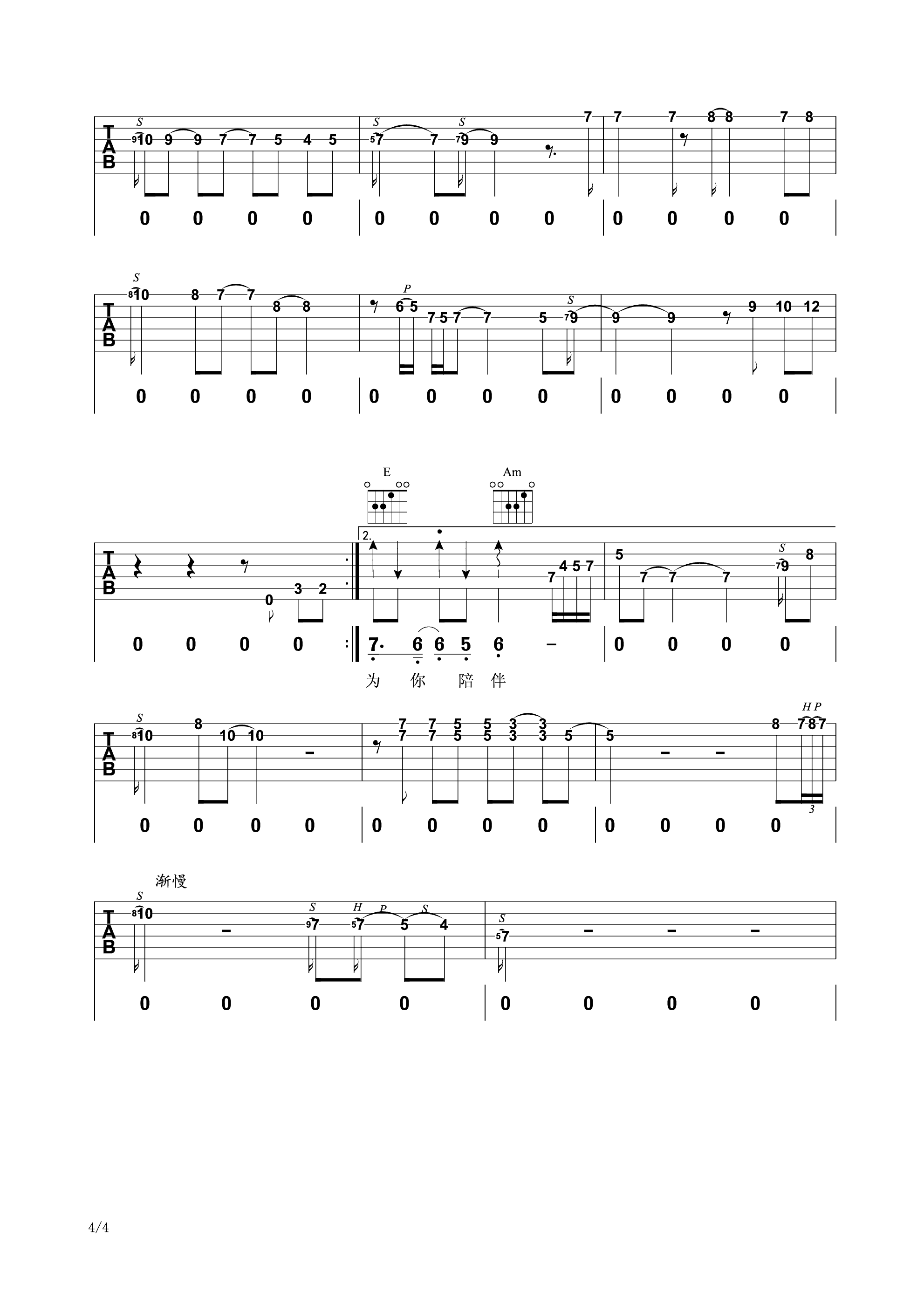 张玮伽《女人如烟》吉他谱C调六线谱(图)1