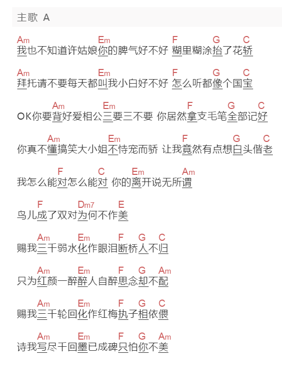 徐良《悲伤的李白》吉他谱C调和弦谱(txt)1