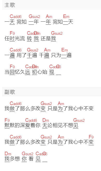 5哥《我变了,我没变》吉他谱C调和弦谱(txt)1