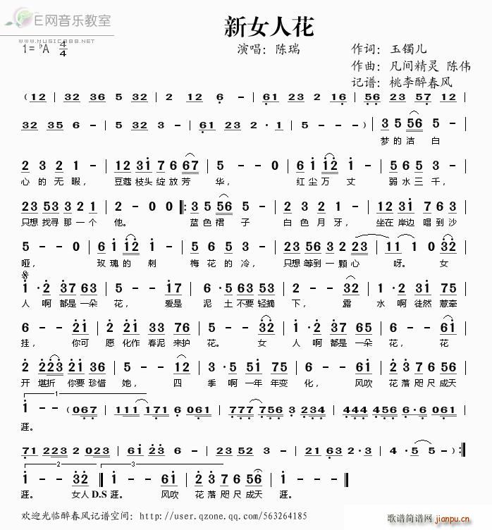 陈瑞《新女人花》吉他谱Ab调简谱1