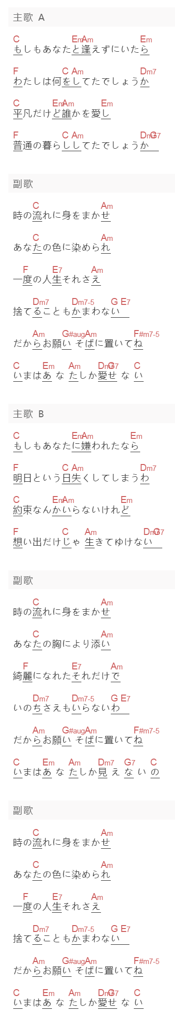 《时の流れに身をまかせ》吉他谱C调和弦谱(txt)1