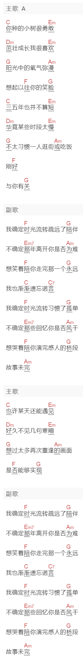 黑崎子《时光流转》吉他谱C调和弦谱(txt)1