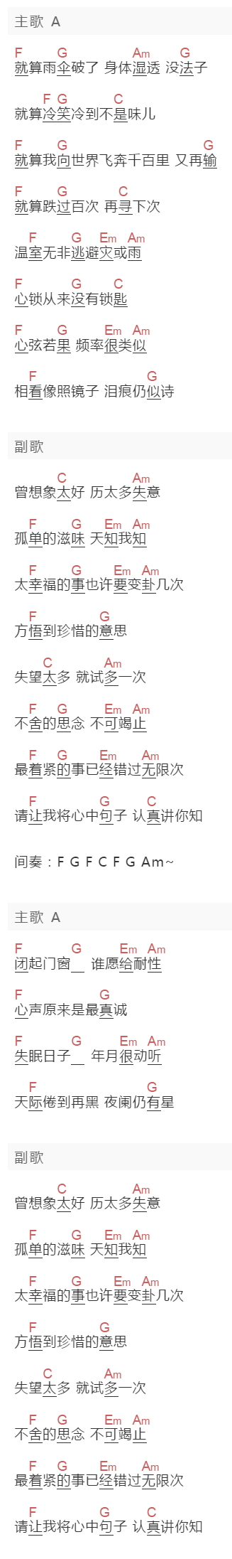 钟嘉欣《最幸福的事》吉他谱C调和弦谱(txt)1