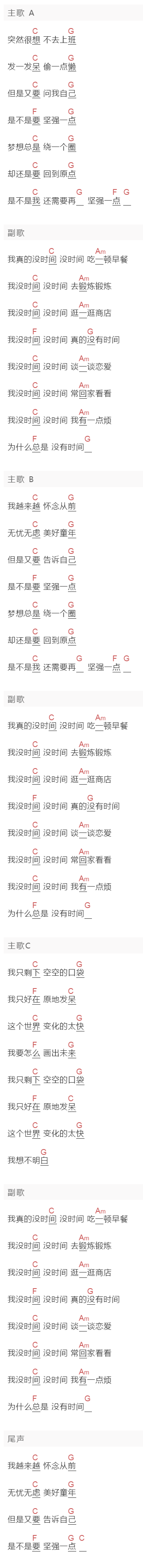 牛奶咖啡《没时间》吉他谱C调和弦谱(txt)1
