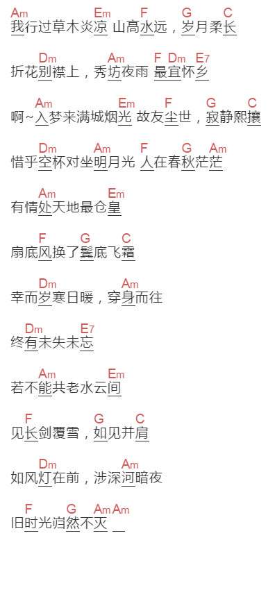 不才《涉川》吉他谱C调和弦谱(txt)1