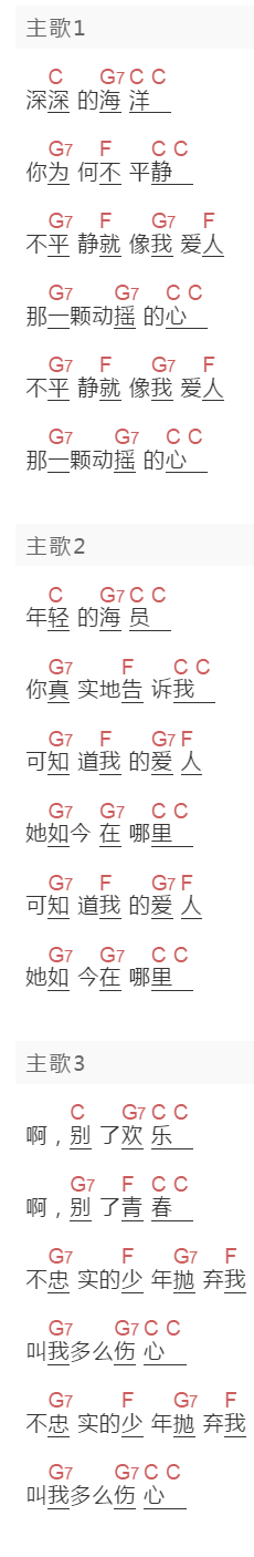 南斯拉夫民歌《深深的海洋》吉他谱C调和弦谱(txt)1