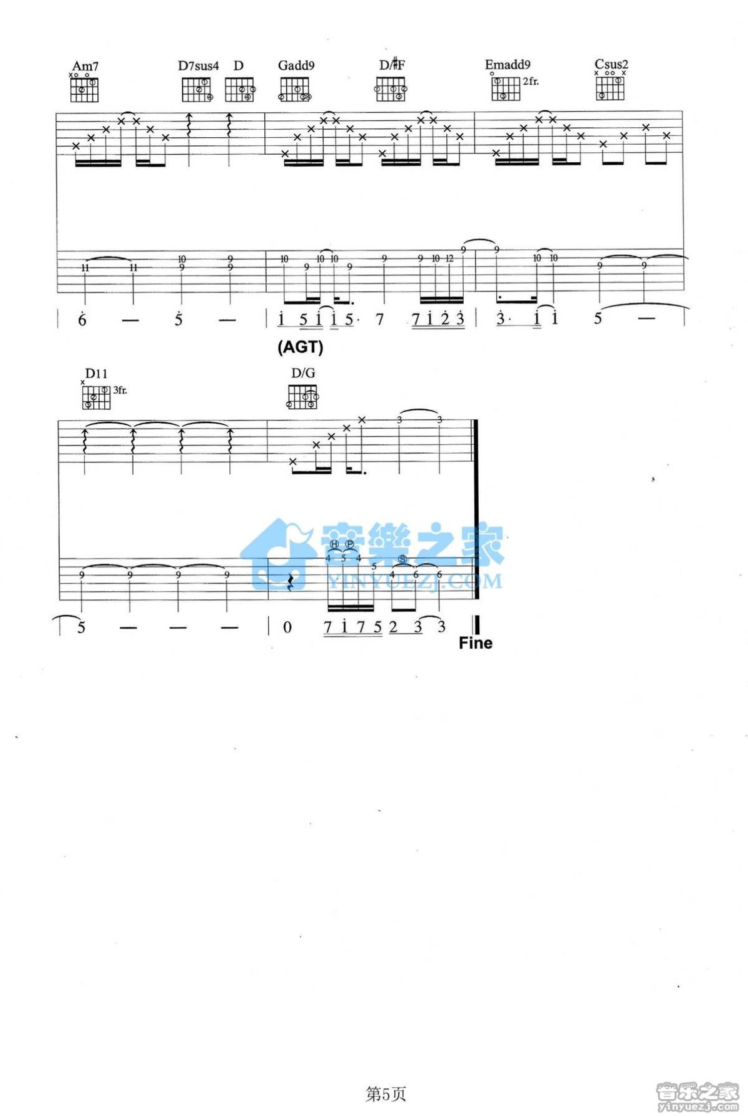 李霄云《爸爸给的坚强》吉他谱G调六线谱(图)1