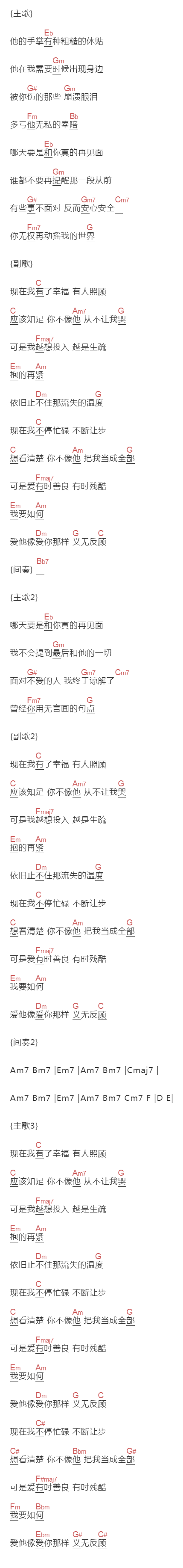 黄丽玲《现在我很幸福》吉他谱C调和弦谱(txt)1