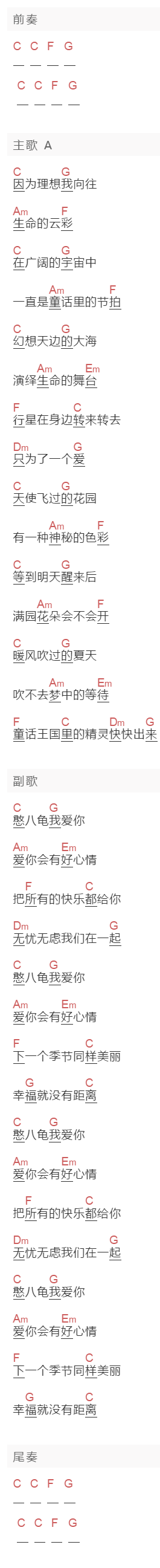 沸点乐队《生命的云彩》吉他谱C调和弦谱(txt)1