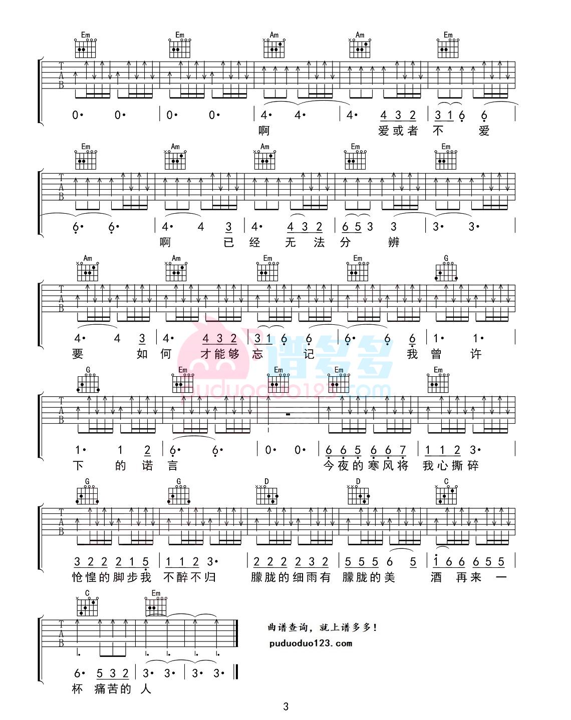 伍佰《痛苦的人》吉他谱G调六线谱(图)1