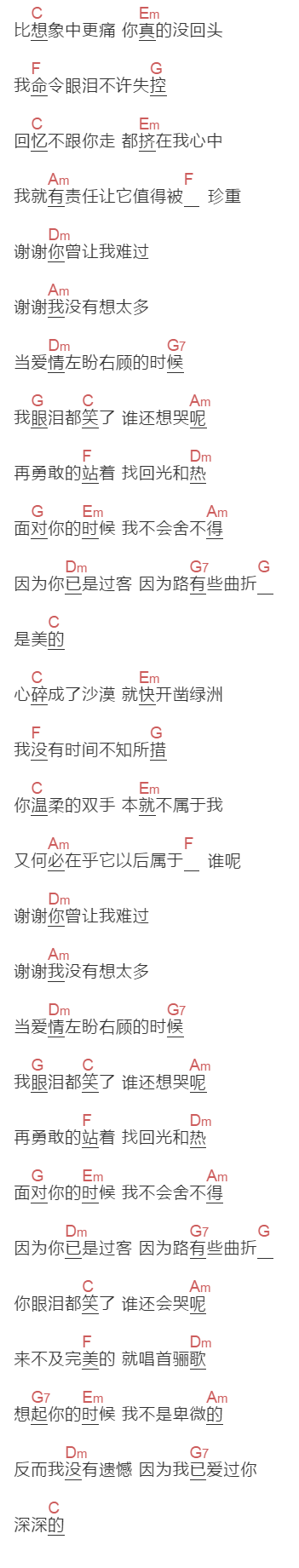 刘力扬《眼泪笑了》吉他谱C调和弦谱(txt)1