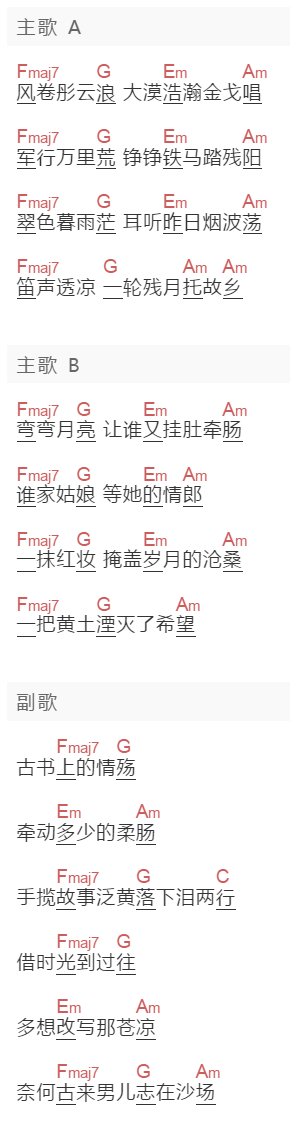 赵方婧《离人殇》吉他谱C调和弦谱(txt)1