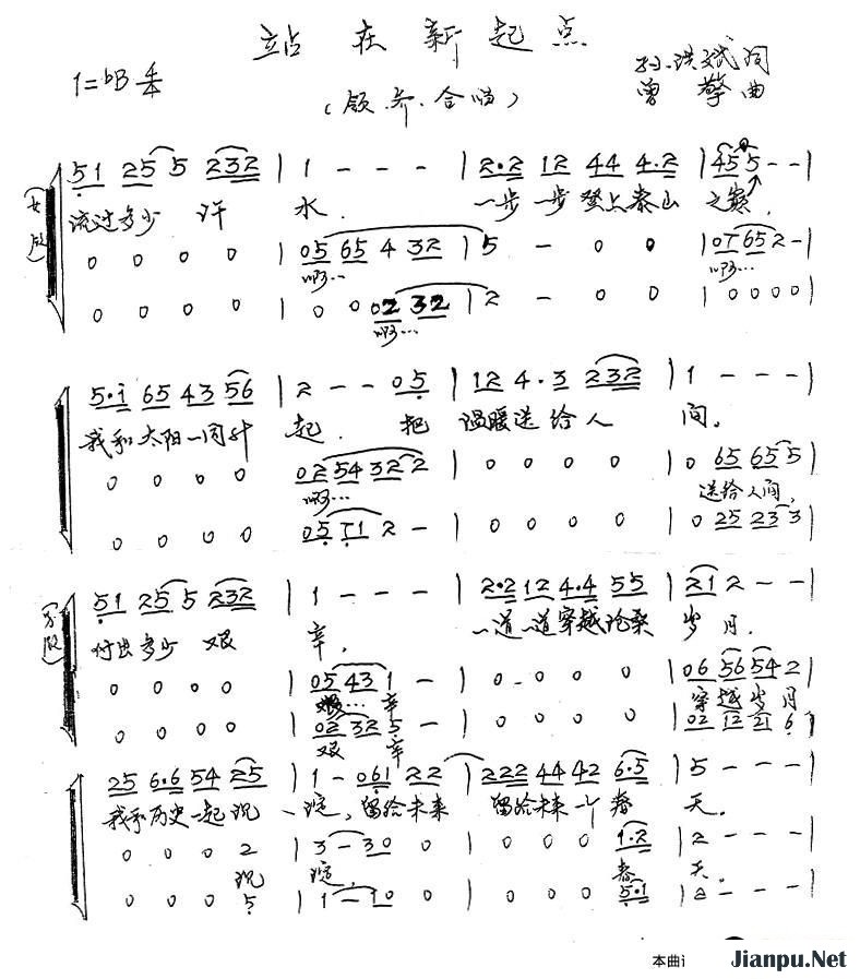 《站在新起点》吉他谱Bb调简谱1