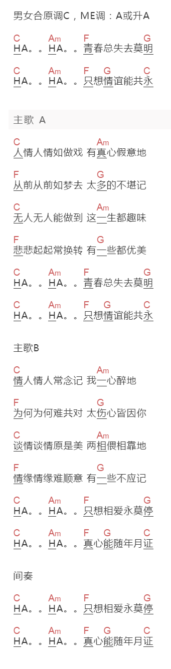 李奇《难兄难弟》吉他谱C调和弦谱(txt)1